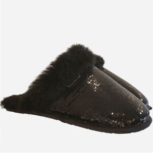 UGG Scuffette II Mirror Ball Slipper in Black 6 Fur Lining Sequins Sparkly Cute